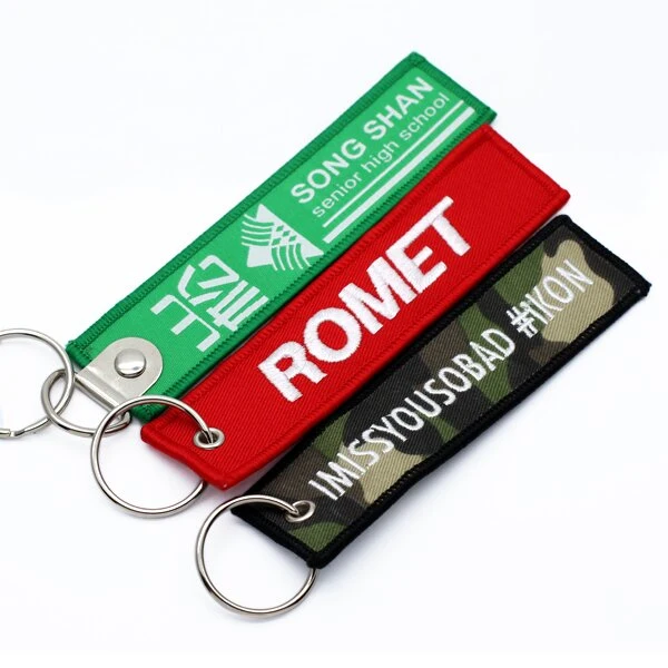 Custom Keychain Jet etiqueta de anillo de llave bordado texto Automoción motocicleta Etiqueta de llavero con bordado personalizado