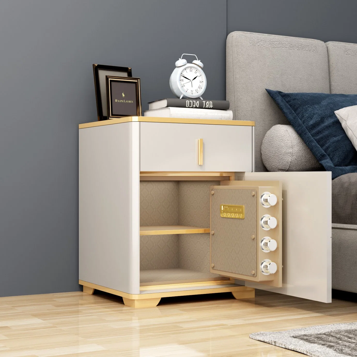 Home Smart Anti-Theft Hidden Fingerprint Safe Cabinet Nightstand Mesa inalámbrica Cargador seguro