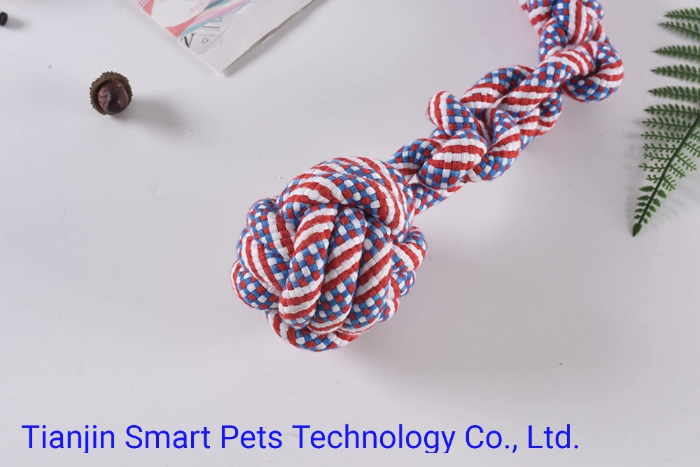 Nudo de cuerda de algodón trenzado mastique pelota Perro perro de juguete para la limpieza de dientes