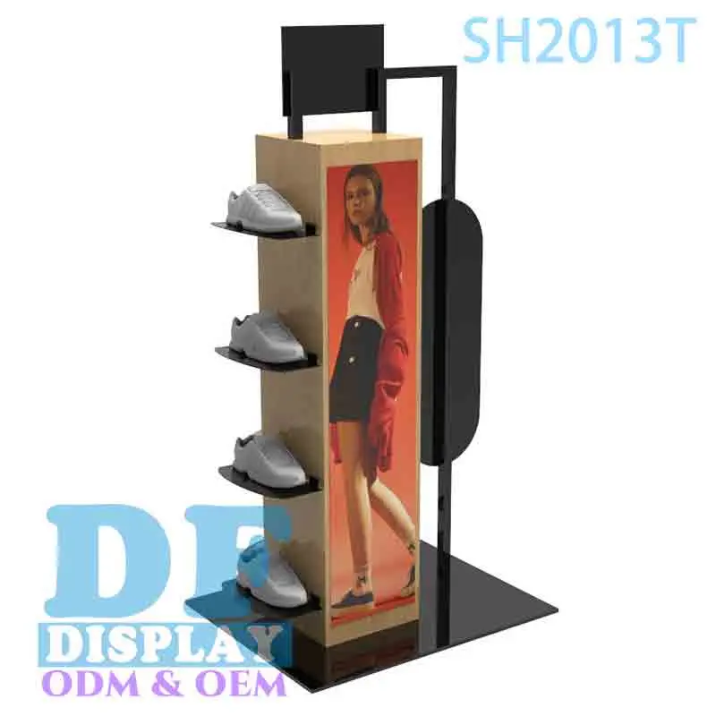 Zapato de madera Piso Rack/Acrílico Calzados zapatos zapatillas para rack de soporte de pantalla de doble cara de estante Estante para mostrar los zapatos al por mayor de la Tienda Bandeja de soporte de pantalla