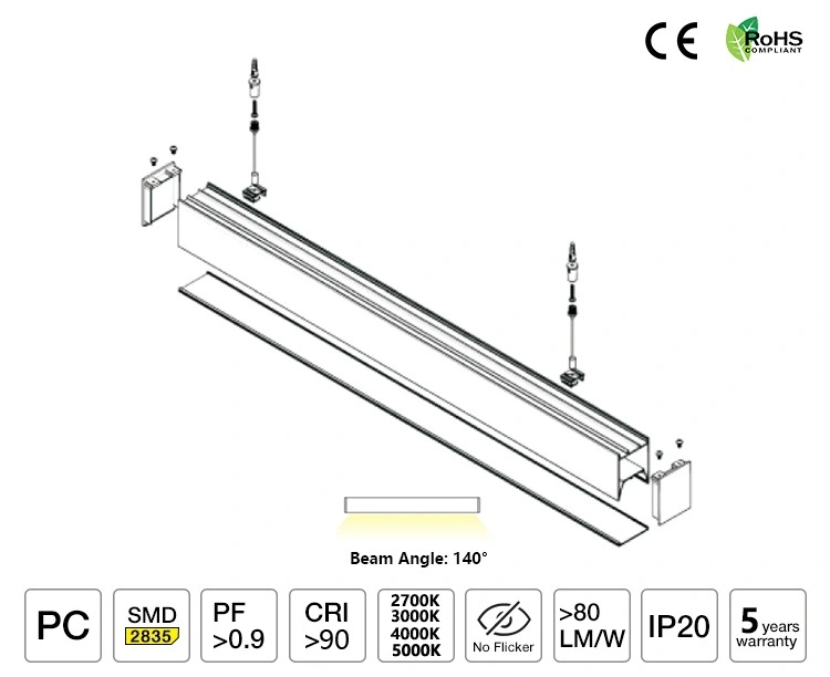 Aluminum 40W LED Linear Lighting Recessed LED Linear Light IP44 Modern Ceiling Linear Light Fixture