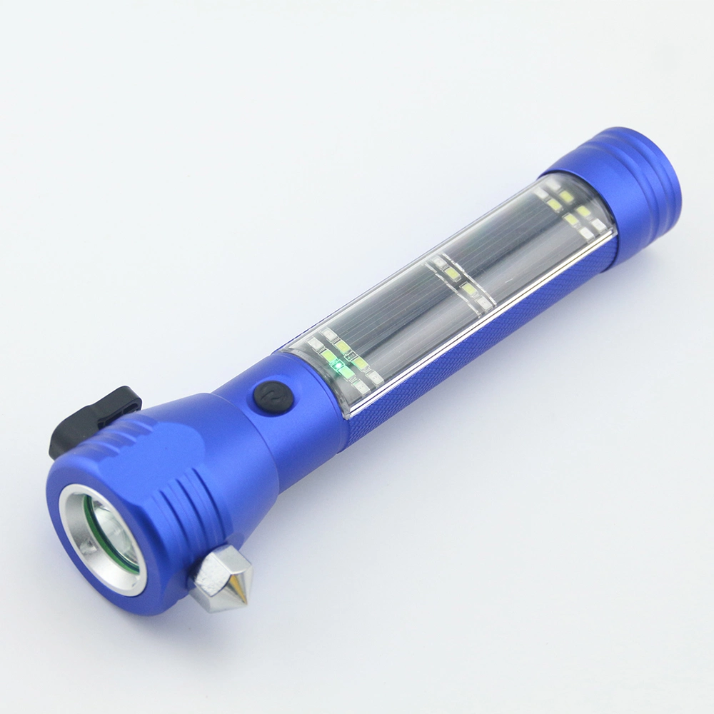 Portable Torch Solar Charge SMD LED Flashlight with Hammer