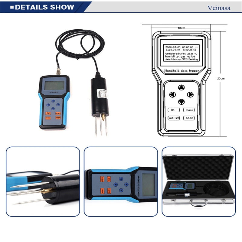 Veinasa-Ws Portable Analyzer Soil Equipment Agriculture Moisture Measure Data Storage Logger Temperature Humidity Test Kit USB