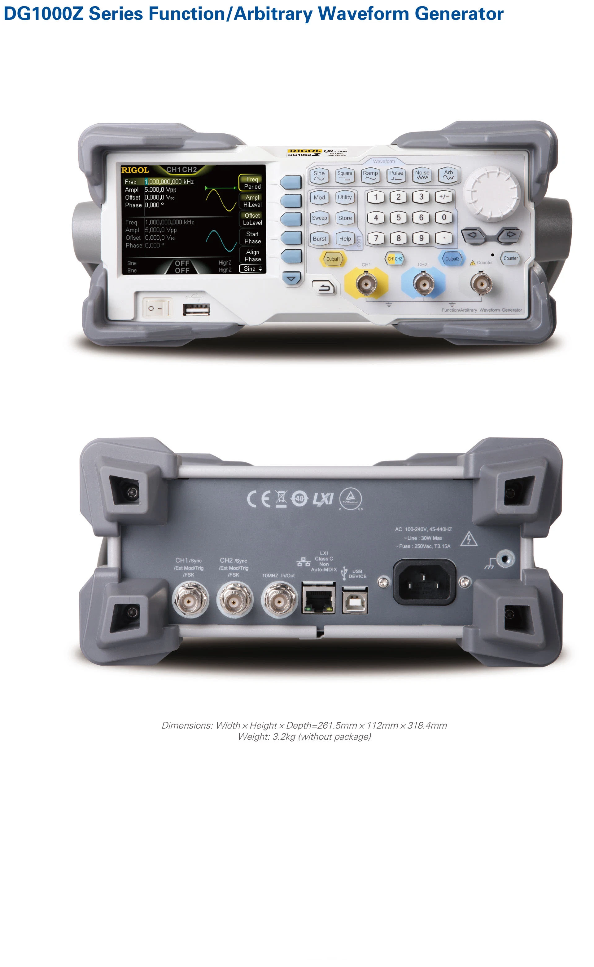 Dg1032z Générateur de signaux fonction/forme d'onde arbitraire Générateur de fonctions 30 MHz 200MSa/s. Canaux de sortie de débit 2