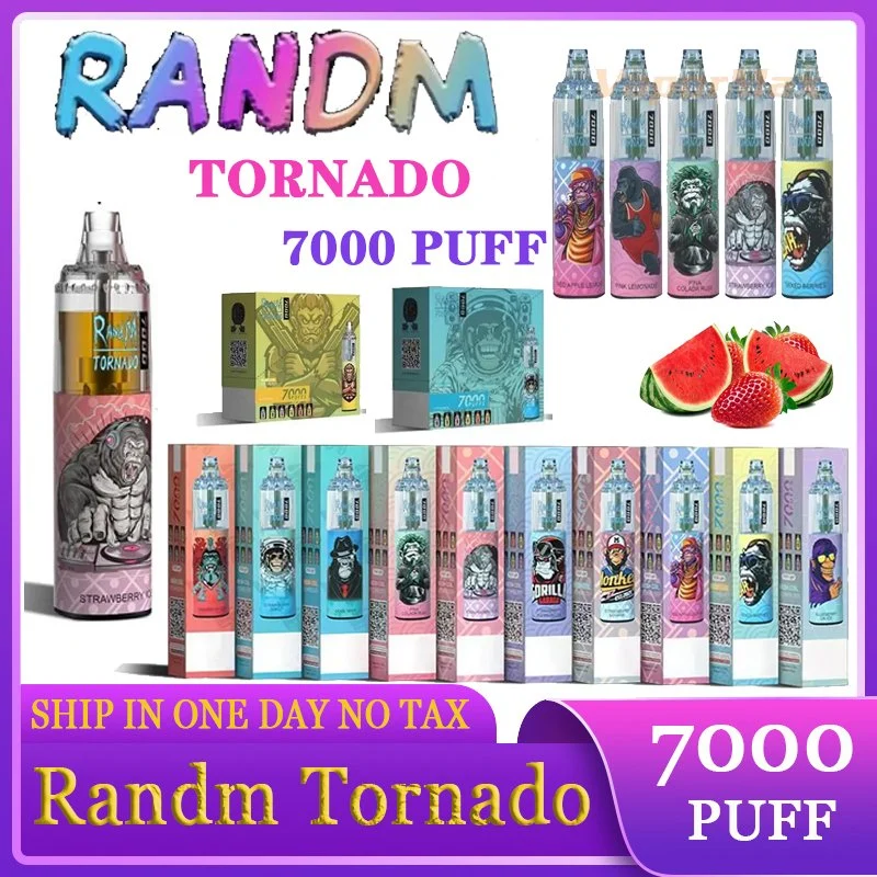 سجائر إلكترونية أصلية من نوع Randm Tornado 7000 Pffs Disposable Vape علبة مقاس 14 مل، مويش، 6 نفخة، 7000 قابلة لإعادة الشحن، قابلة للضبط بواسطة الهواء بنسبة 2% 5% جهاز التبخير 7