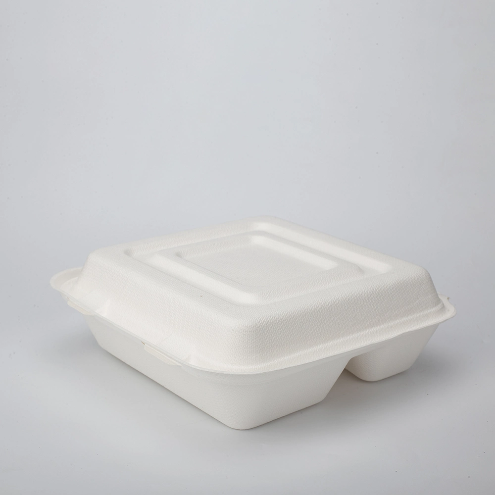 8" X 8" 3-C Hinged Container Compostable Clamshell Take out Food Containers