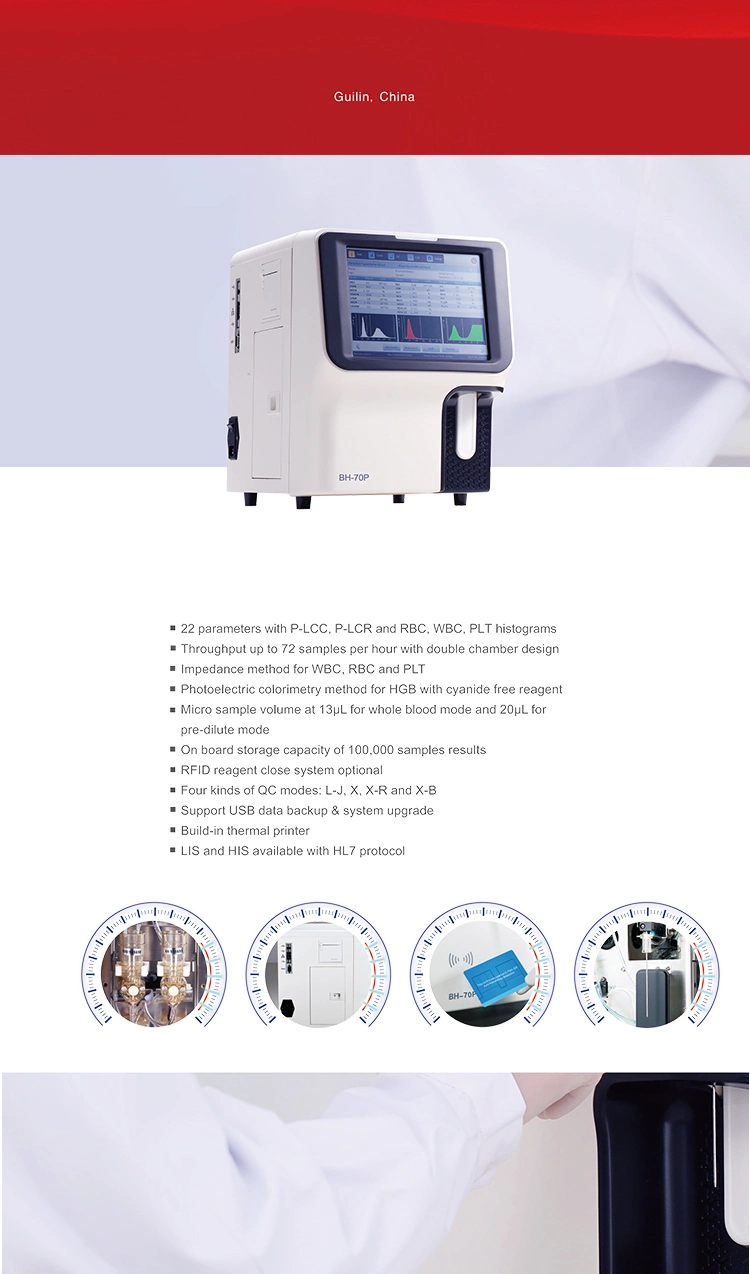 Hot Sale 3 Part Diff Auto Hematology Analyzer Blood Analyzer Machine Urit Bh-70p