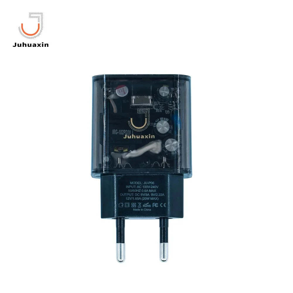 Juhuaxin High quality/High cost performance  Ju-P06 20W Pd Fast Charger Transparent Black Charger for Mobile Phone