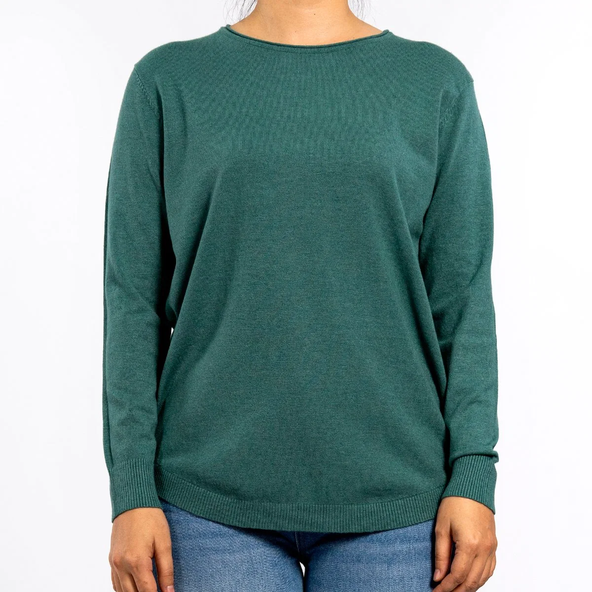 Pull à col rond et bas manches longues en maille de printemps vert pour femmes Hauts