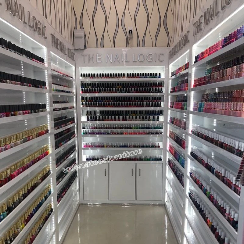 Nr001 Us Luxurious Customized White Nail Polish Display Nail Polish and Powder Racks