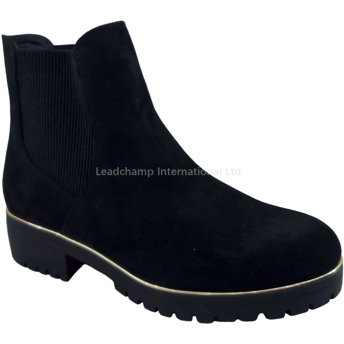 Lady Ankle Boot Microfiber Upper TPR Sole with Golden Welt Comfortable Flat Boots