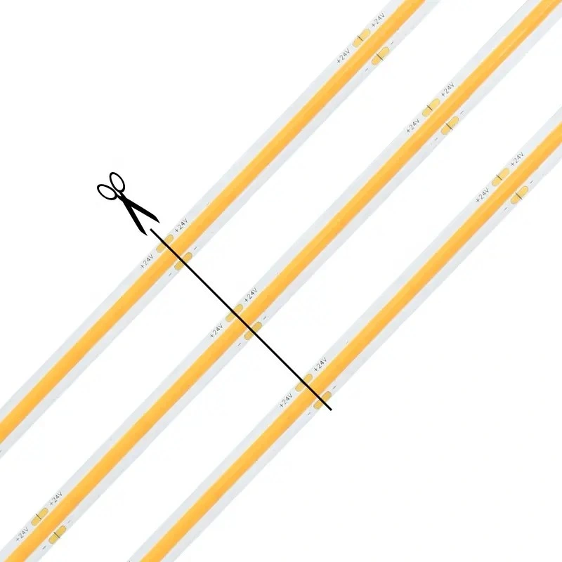 Tira de LED COB de CCT atenuable 24V 12V tira de LED COB RA90 608 3000K 6500K Temp. Doble Blanco Dotoless DC24V 12V Luz de tira de LED COB flexible CCT