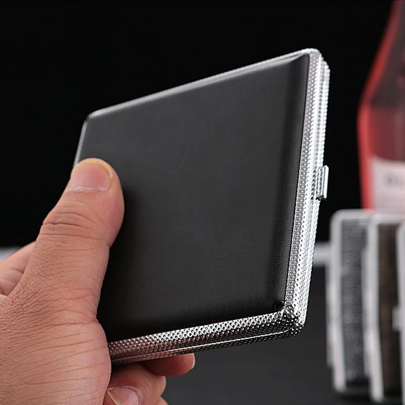 Ea224 Luxury Leather Cigarette Cases Flip Top Hard Portable Custom Brand Metal Protective Waterproof Silver Metallic Stainless Personalized Cigarette Case