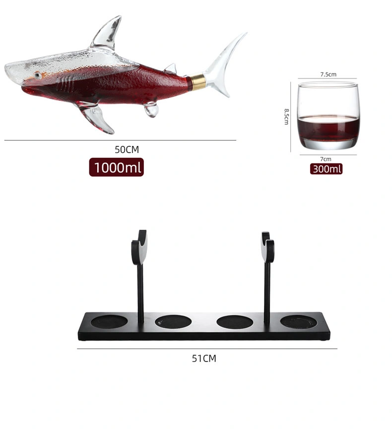 38years Factory Antique Shark Design Creative Decanter Wine Glass Bottle Set 300/1000ml