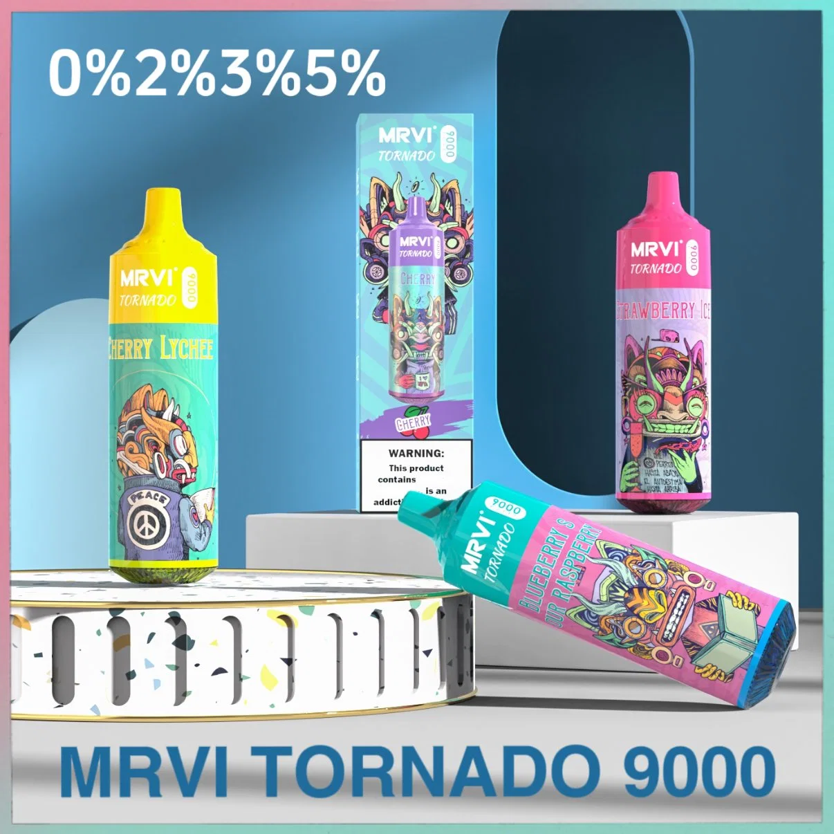 Оригинальный одноразовый стилус Mrvi Tornado 9000 Vape Pen 0%2%3%5% мигает RGB Конструкция резервуара 850 мА/ч Тип C одноразовые одноразовые манжеты Randm Tornado 7000