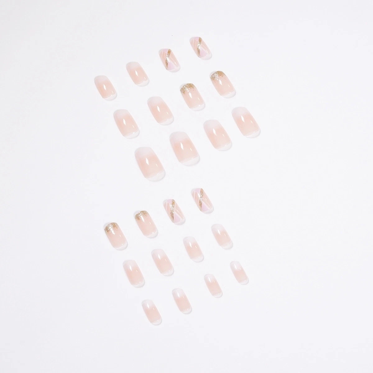 24PCS Fake Nails Arylic Nails Geometric Glitter Nail Art Gradient Beauty Nail