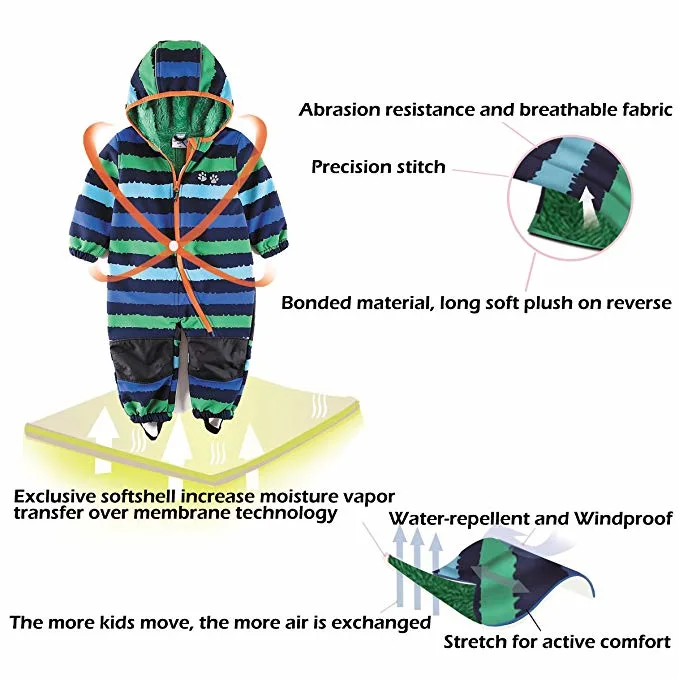 Детский летний мальчик водонепроницаемый Coverall - все в одном подкладка из флиса зимой теплее одежды