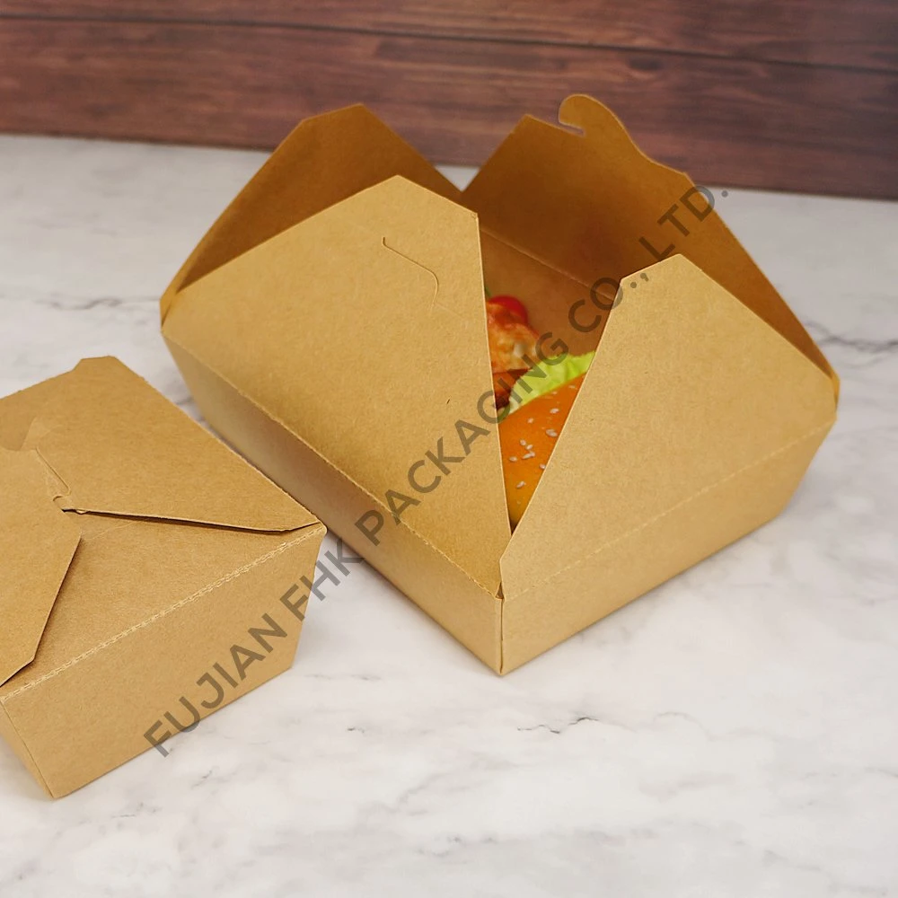 Rectangle 1480ml/50oz Kraft Paper Folding Chicken Noodle Salad Paper Box Packaging