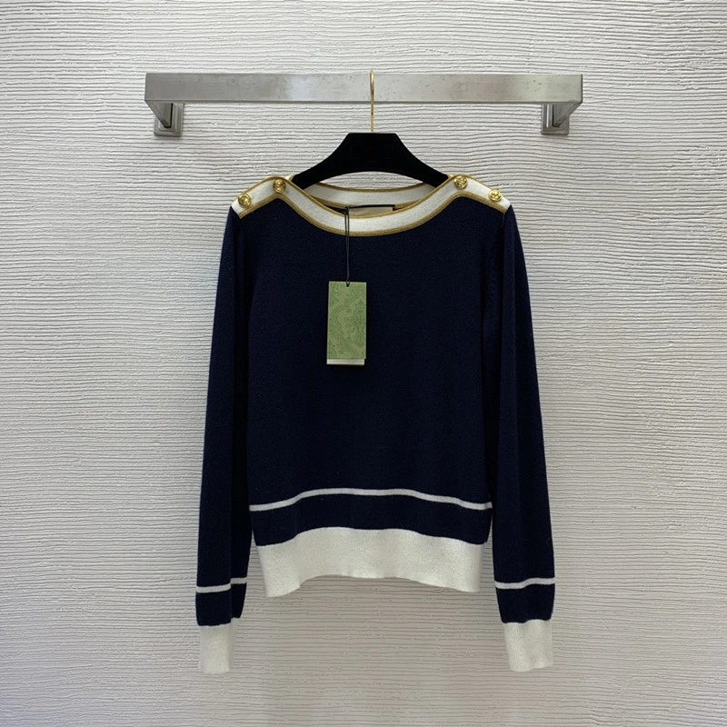 Long Sleeve Sweater Top with Contrasting Shoulder Buttons