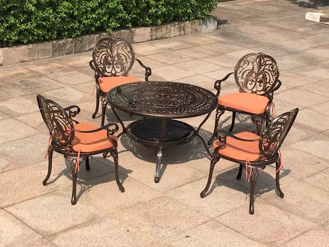 Modern Style Garden Leisure Patio Mesh Chair Outdoor Modern Design Patio Furniture BBQ Round Table Cast Aluminium Dining Set