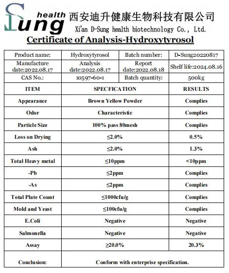 Plant Extract Hydroxytyrosol Cosmetic Grade Hydroxytyrosol Powder Olive Leaf Extract Powder Hydroxytyrosol