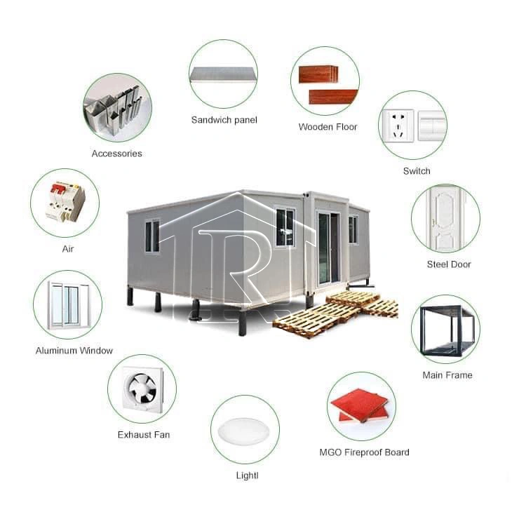 China Modern Luxury 20/40FT Mobile Folding Steel Structure Modular Living Office Sandwich Panel Portable Prefab Prefabricated Expandable Container House