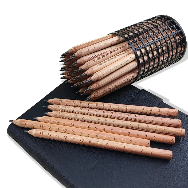 Circle Shape Custom Gifts Printing Engineer Width Natural Basswood Material Mark Hb Scale Wood Pencil with Size Marking