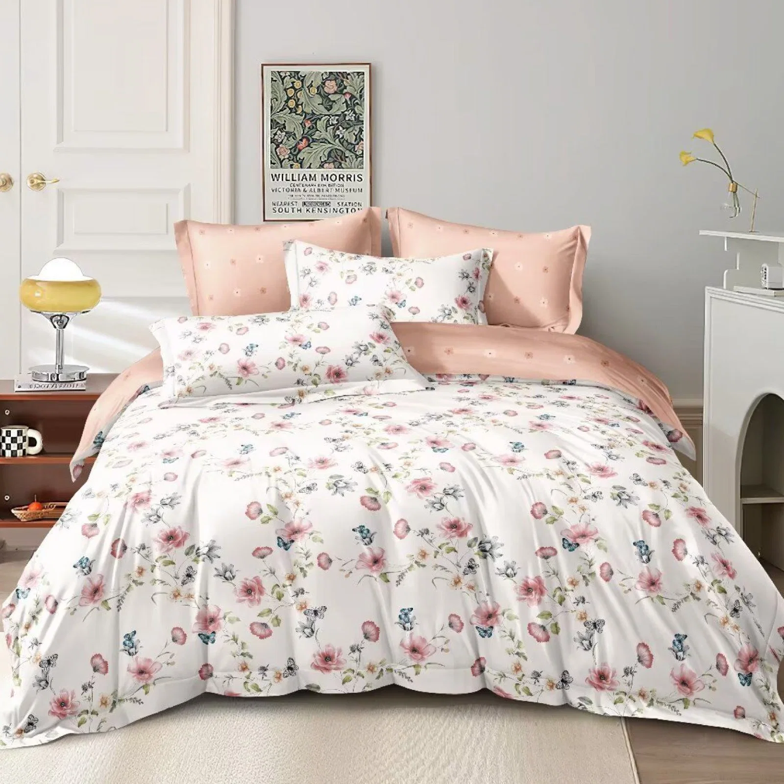 Comforter Set Bed Linen Collection with Microfiber Polyester Sheets Customizable Pillowcase Home Textile Sanding Bedspread Bedding with Curtain