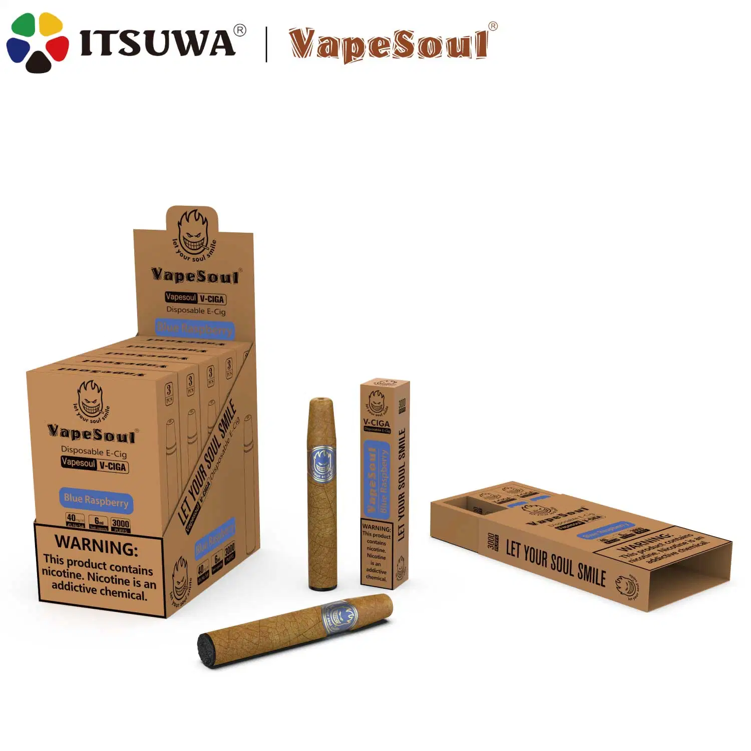 Itsuwa Vapesoul V-Cigar 3000 große Puffs Einweg Xtra Fruchtaroma E-Rauchschwaden