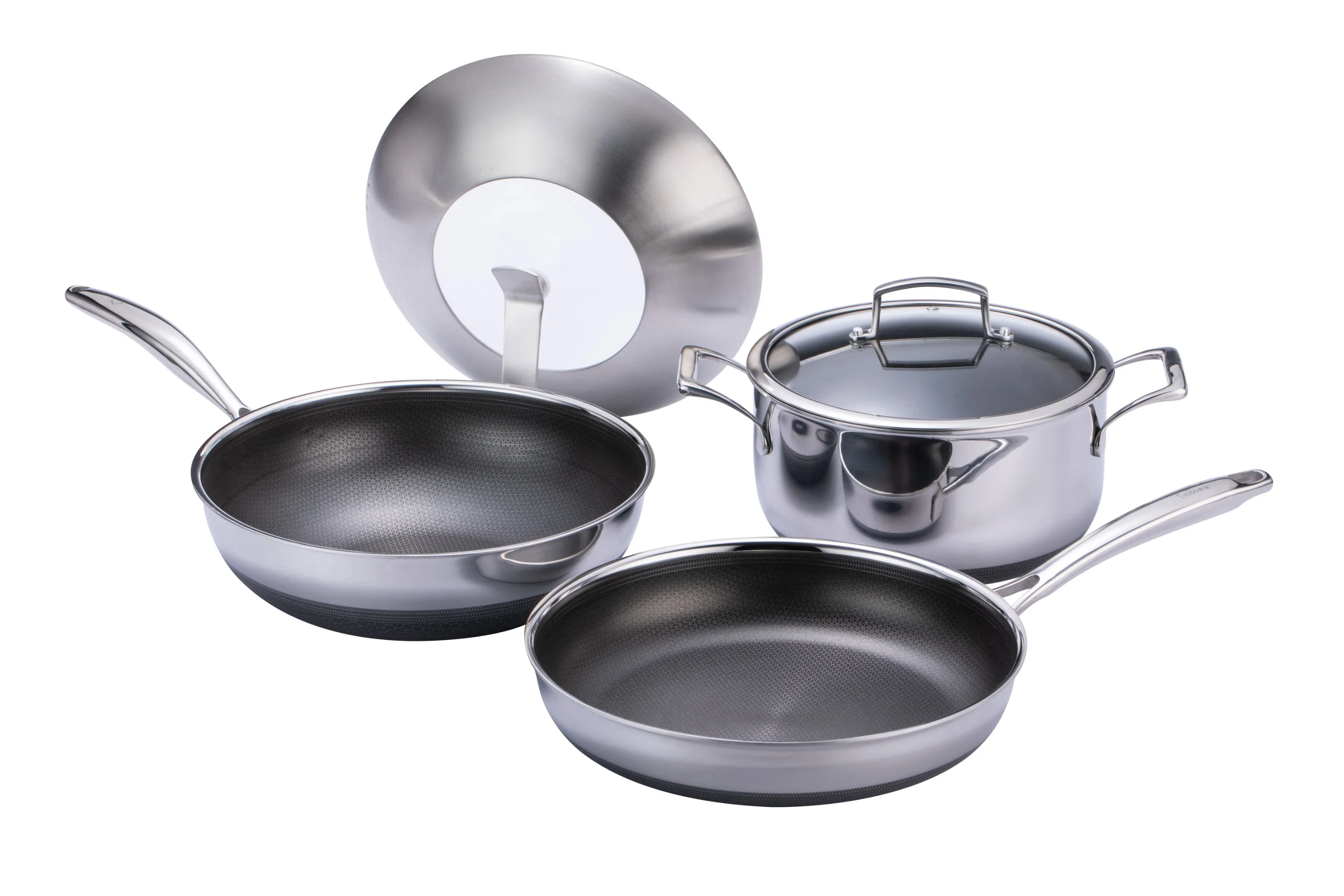 Beliebteste 3pcs Topf &amp; Wok &amp; Bratpfanne Edelstahl Antihaftbeschichtung Doppel Layer Cookware Set