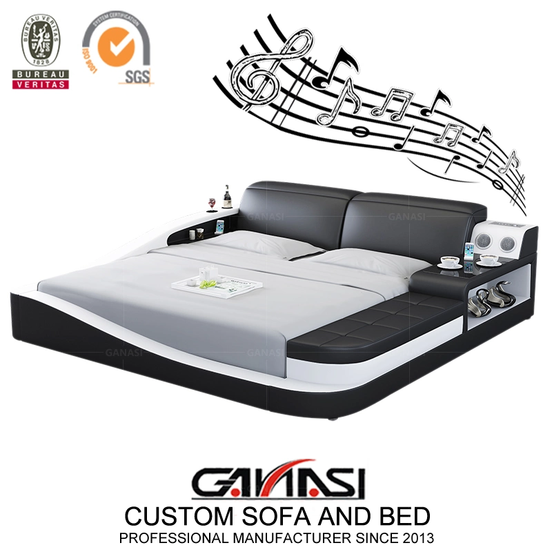 Ensemble de chambre à coucher moderne avec lit en cuir de taille king et éclairage LED intelligent