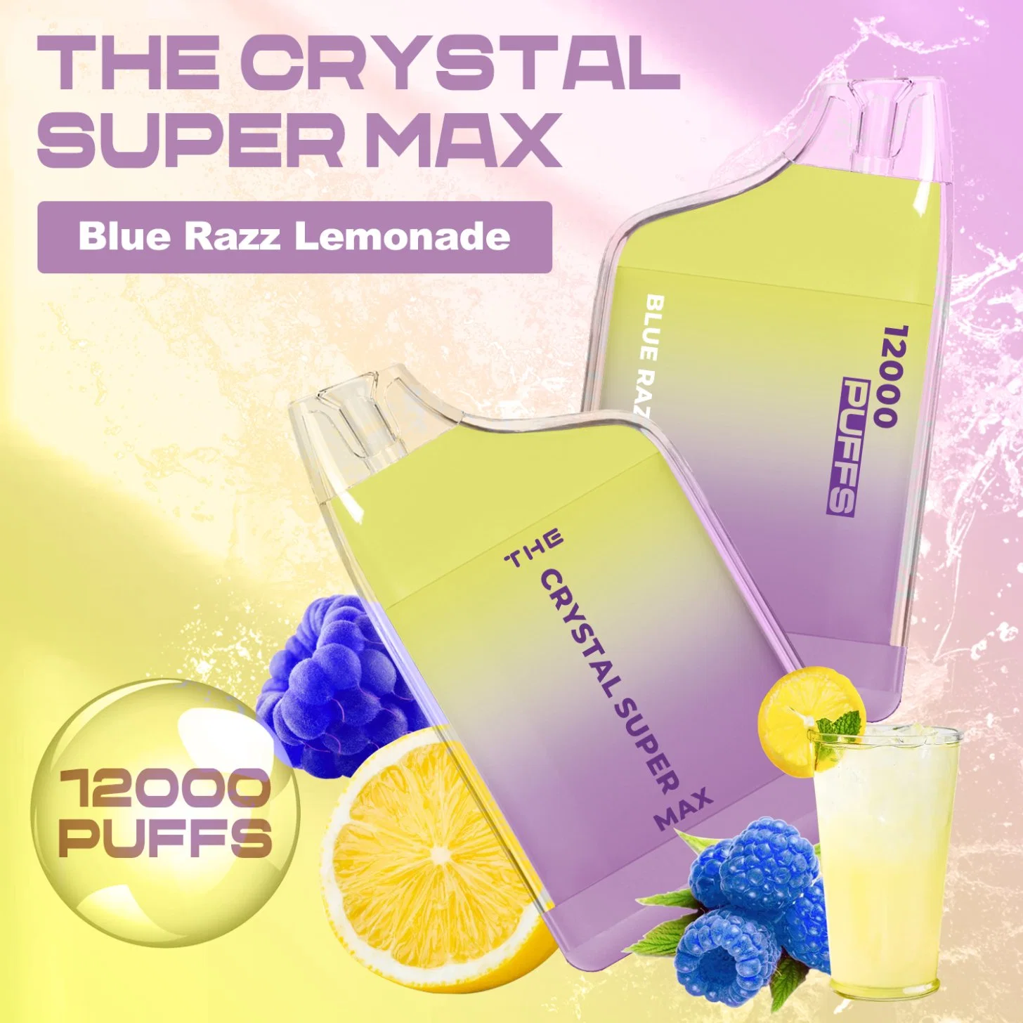 Crystal Super Max 12000puffs formes légères 18ml E-liquide en gros jetable Antenne maillage VAPE