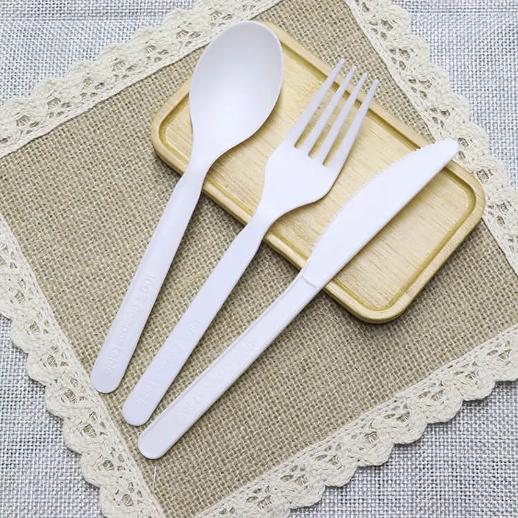 Natural PLA Disposabe Eco Friendly Cutlery Set, Forks Knives and Spoons