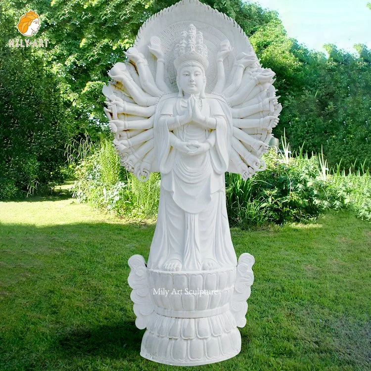 Custom Large Life Size Outdoor Hand Carved Natural Stone White Marble Sitting Buddha Statue for Sale