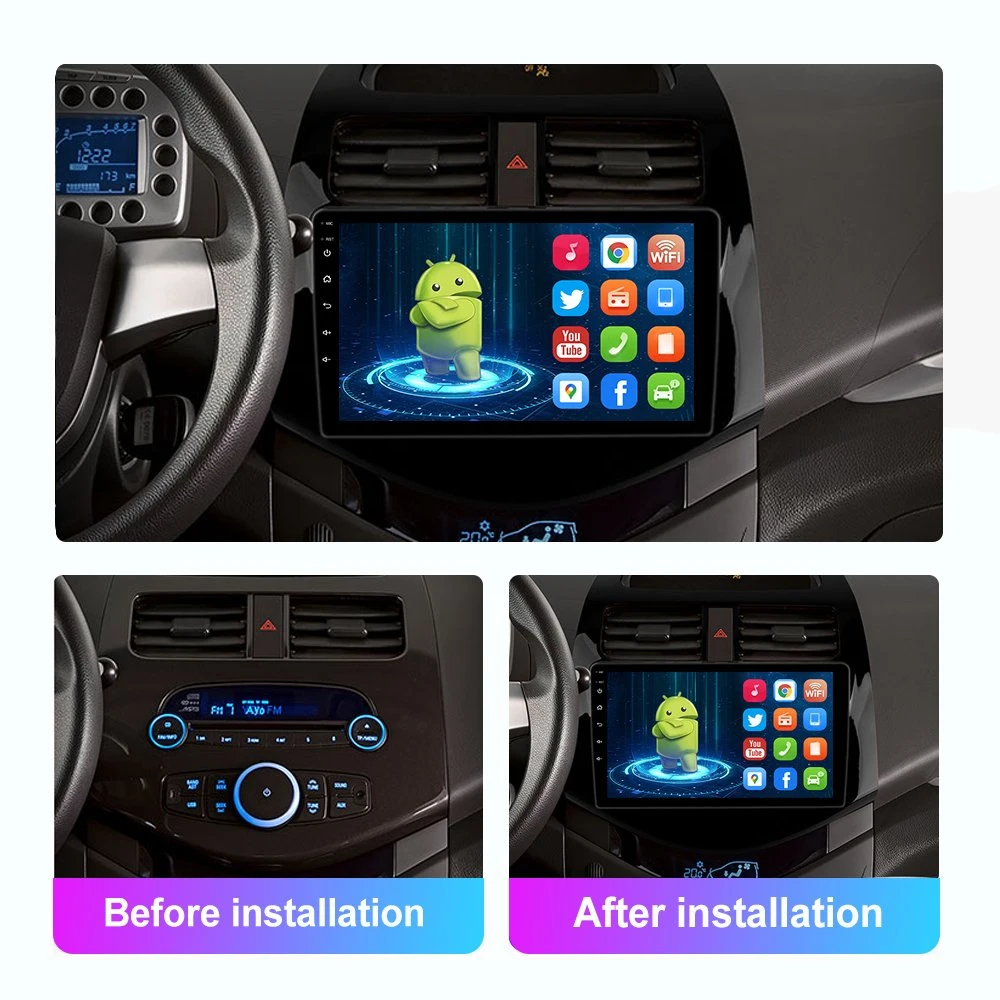 Pantalla LCD de 2DIN, navegación GPS Sistema Multimedia de vídeo de Android con pantalla táctil de radio de coche reproductor de DVD para Chevy Sparco 2010-2014