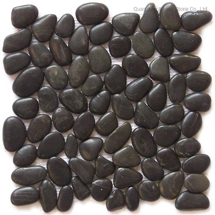 River Stone/ Beach Stones Meshed on Net Black Pebble Tile