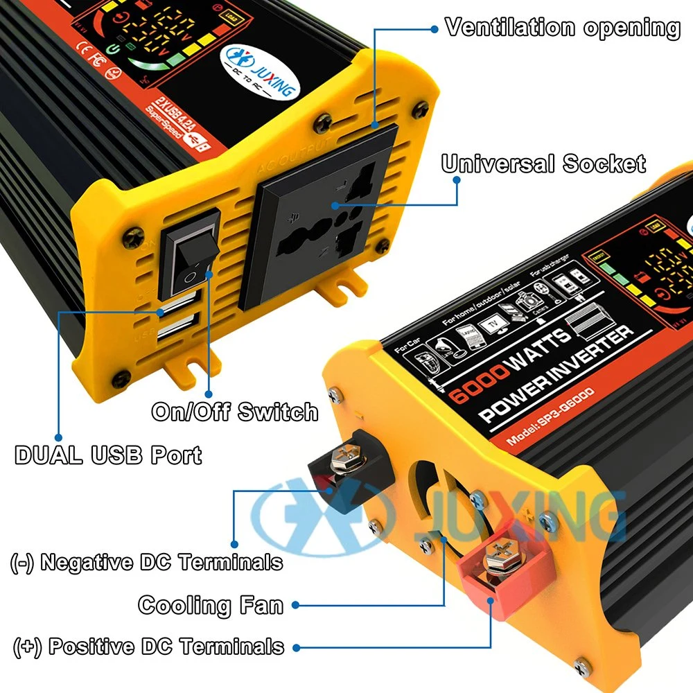 6000W Inverter Car Power Converter Adapter DC 12V to AC110V/220V Modified Sine Wave Power Charger