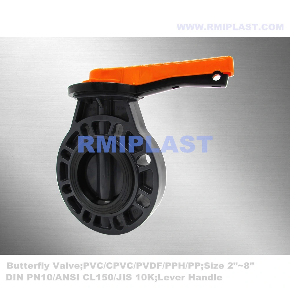 Wafer Type CPVC Butterfly Valve by DIN Pn10 DN25 DN32 DN40 DN50 DN65 DN80 DN100 DN125 DN150 DN200 Lever Handle for Acid Resist Chemical Use