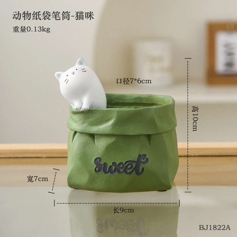 Resin Bag Shape with Animal Container Pen Holder Makeup Brush Holder Organizer