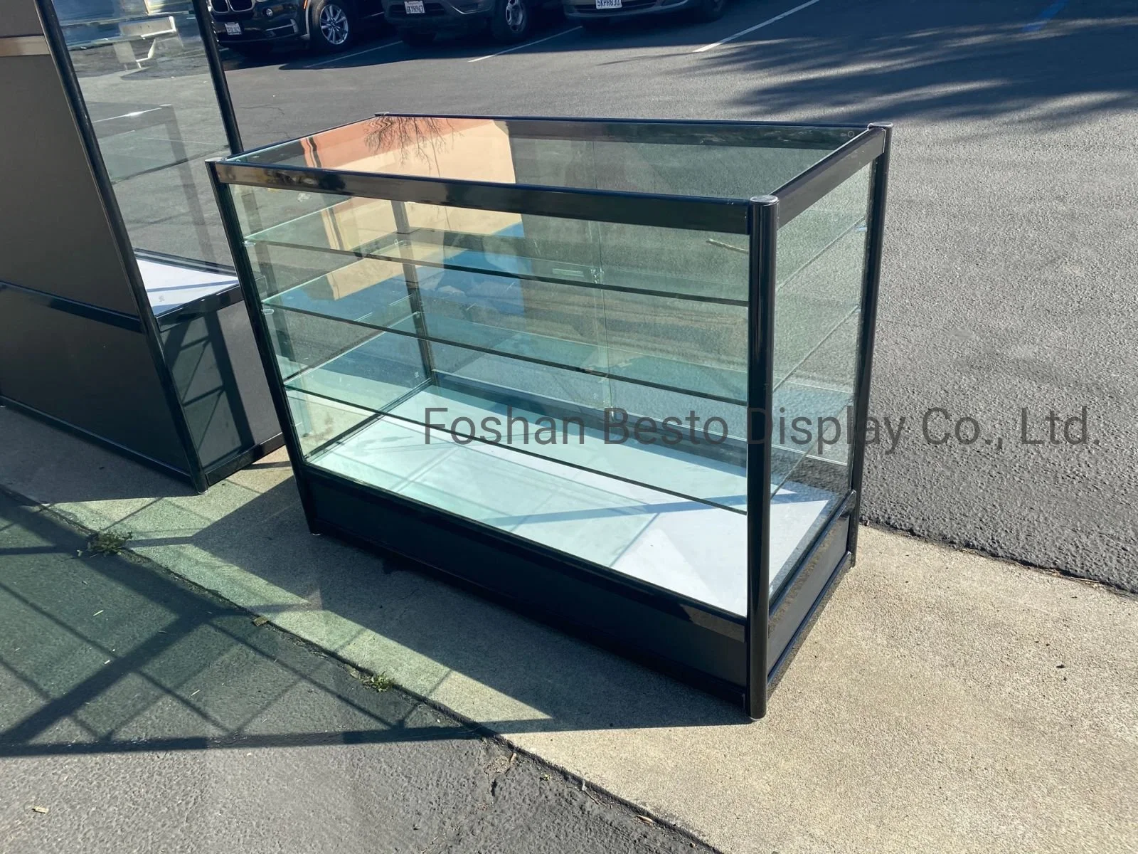 1800mm Width Retail Glass Display Case with LED Side Lights, Sliding Door for Retail Store Display in Black, White, Silver