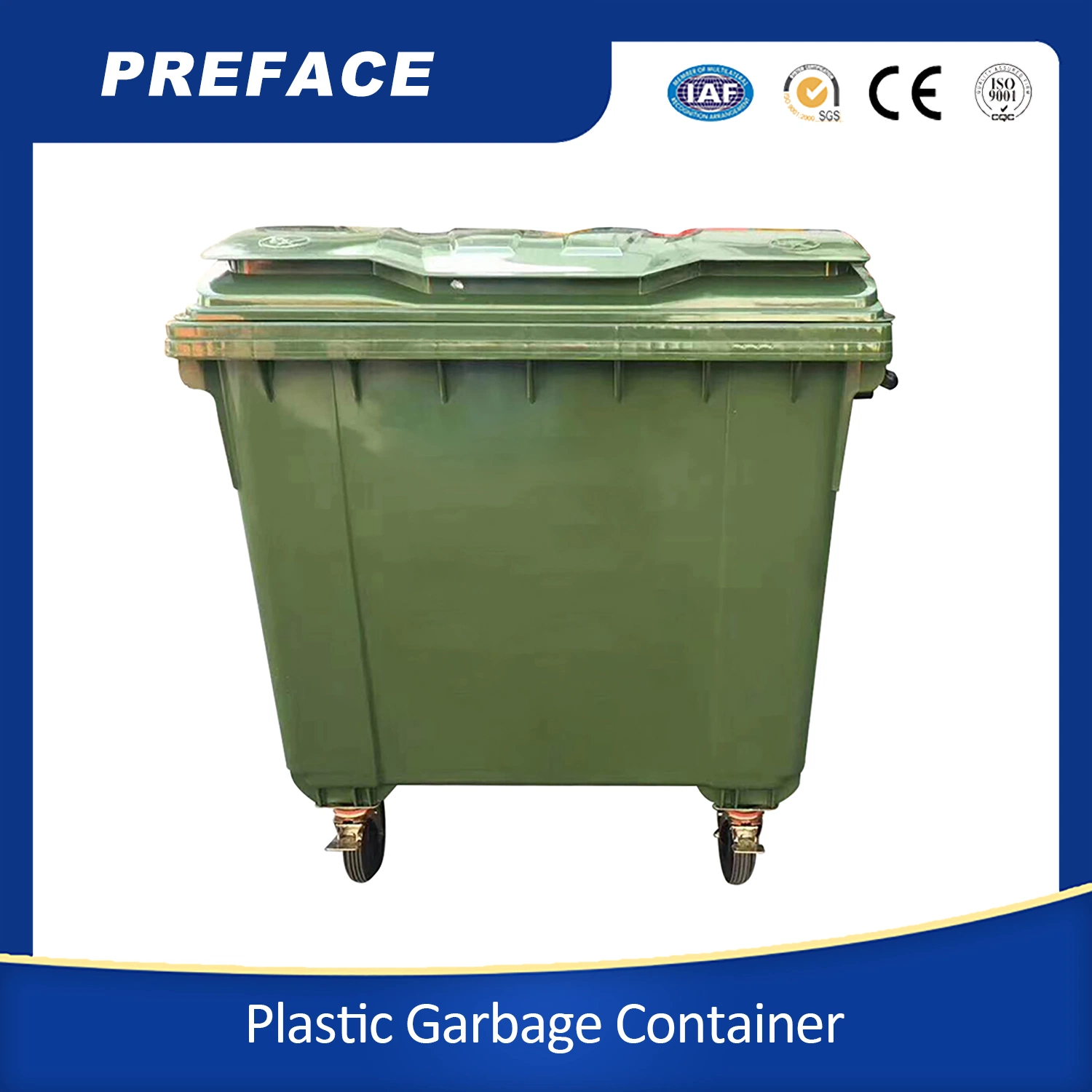 Manufacturer 660 Liter Plastic Industrial Dustbin Mobile Waste Container Garbage Container Trash Can Four Wheels