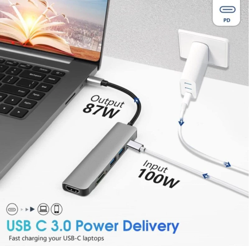 6 in 1 Typ C auf HDTV-Adapterhub 4K Für MacBook pro Air iMac iPad pro USB 3,0