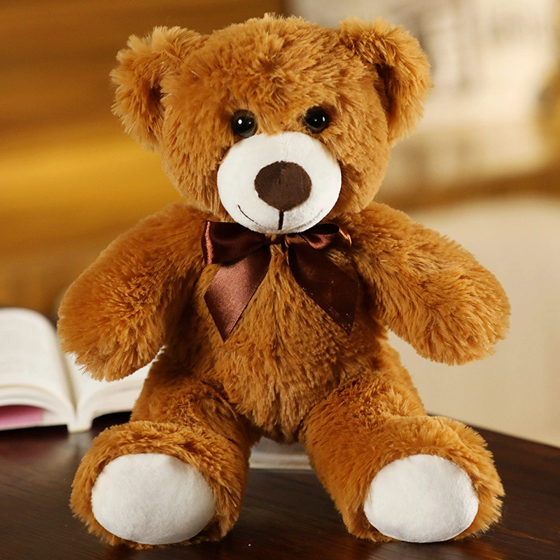 Satin Ribbon Plush Fuzzy Teddy Bear Soft Stuffed Animal Children Gift Toys