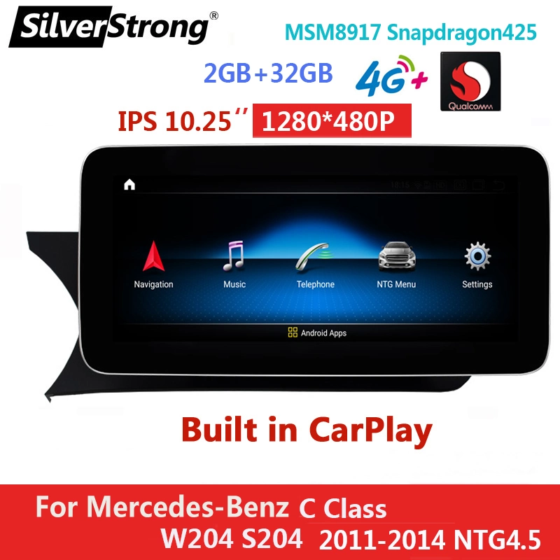 Silverstrong Bluetooth CarPlay Snapdragon Android 10, car Multimedia pour Mercedes-Benz classe C W204 2011-2014 NTg4.5 4G modem