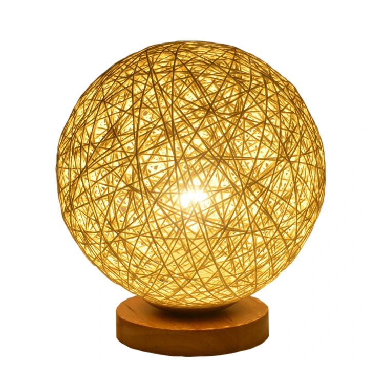 JLT-R07 lampe de table lumineuse naturelle boule ronde en bambou rotin rond Base en bois massif pour l'éclairage de la chambre