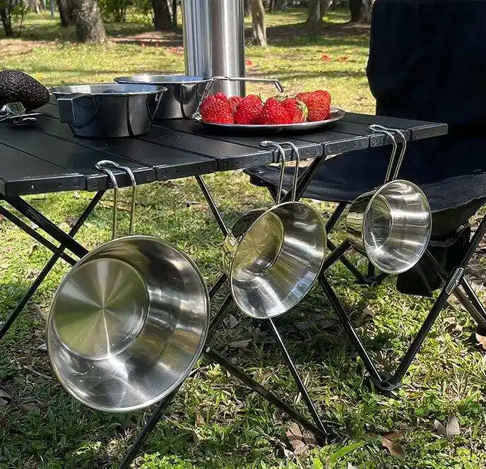 Stainless Steel Food Bowl Camping Sierra Coffee Cup with Hanging Foldable Handle