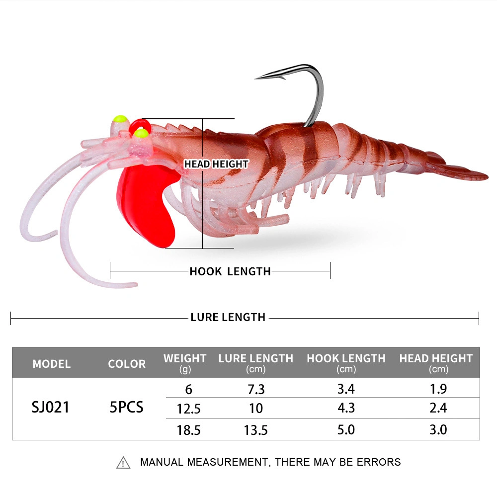 Lure Bait with Lead Hook Luminous Shrimp Five Section Soft Shrimp, Segmented Shrimp, Bait Lure Soft Bait