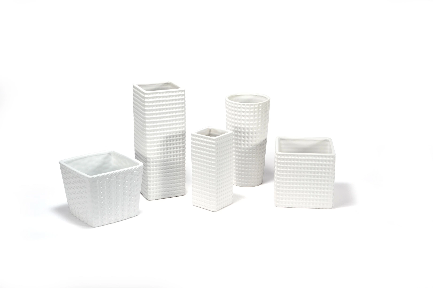 Reactive Glazed White Ceramic Vase Flower Decorative Stoneware Set 3