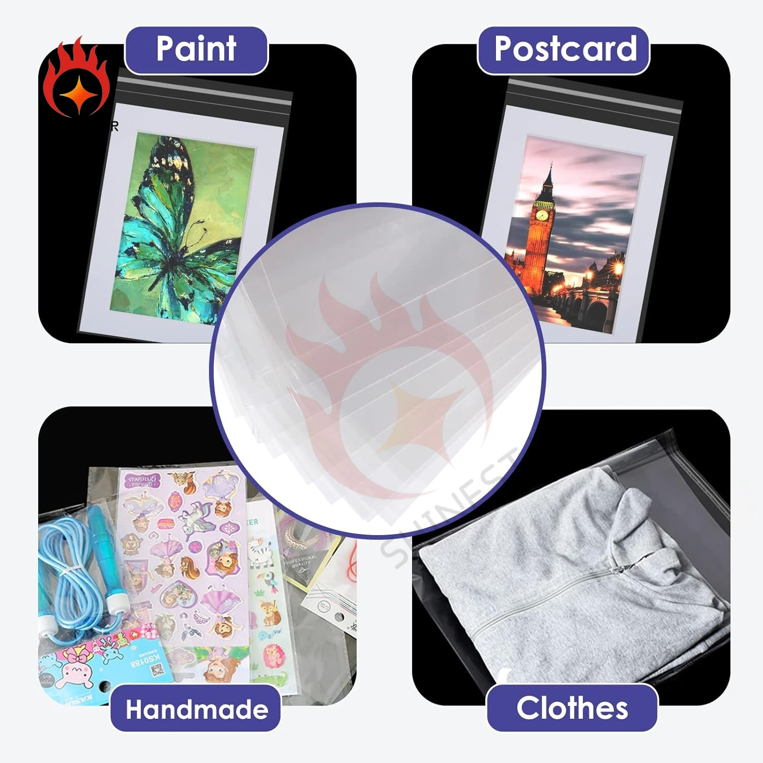 Sealed Clear Plastic Packaging Customizable Size Bags for Art Prints, Photos Packing