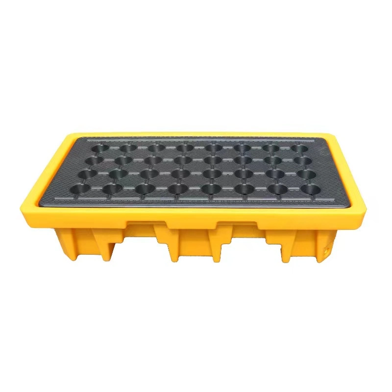 2 Drum 27gal/105L Sump Capacity Forklift Pockets HDPE Plastic Oil Barrel High Profile Spill Containment Pallet for Chemical Storage Leakproof